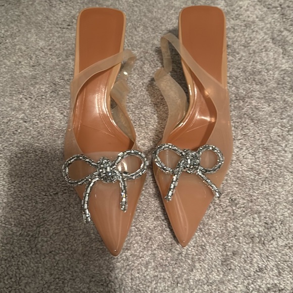 Tinted Tan/Clear Slingbacks - Size 41 - Jeweled Bow Detail - Picture 1 of 4